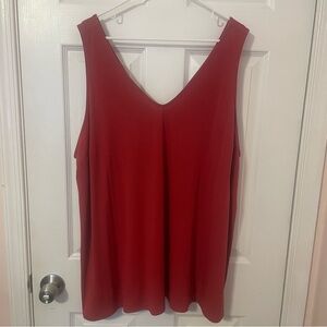 Sleeveless Dark Red V-Neck Blouse with Back Pleat